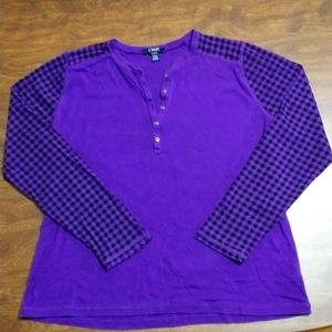 Chaps Henley, XXL, Purple with check/plaid sleeves